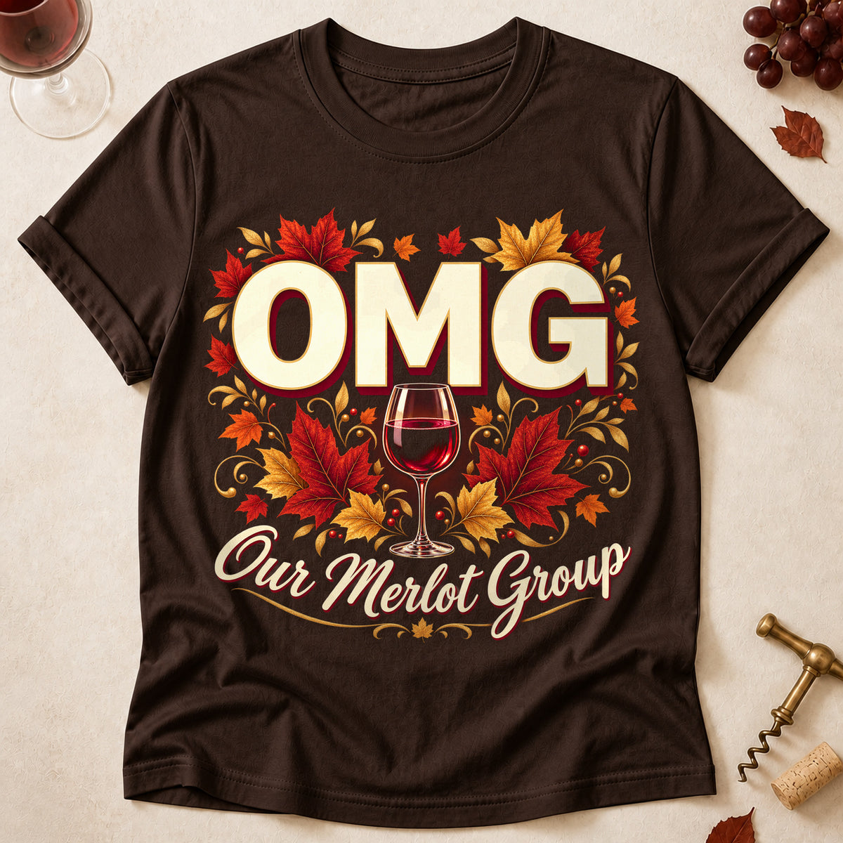 OMG Our Merlot Group Fall Colored Print T-Shirt - Dark Chocolate - Brooke & Belle
