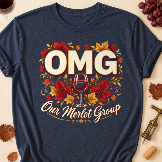 OMG Our Merlot Group Fall Colored Print T-Shirt - Heather Navy - Brooke & Belle