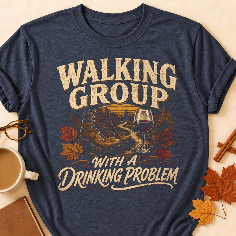Walking Group With A Drinking Problem Fall Colored Print T-Shirt