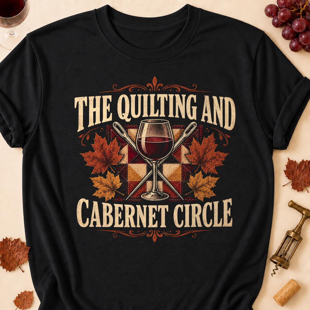 The Quilting And Cabernet Circle Fall Colored Print T-Shirt - Black - Brooke & Belle