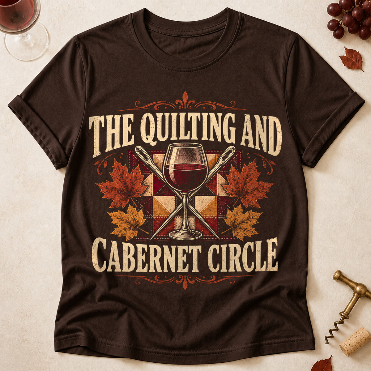 The Quilting And Cabernet Circle Fall Colored Print T-Shirt - Dark Chocolate - Brooke & Belle