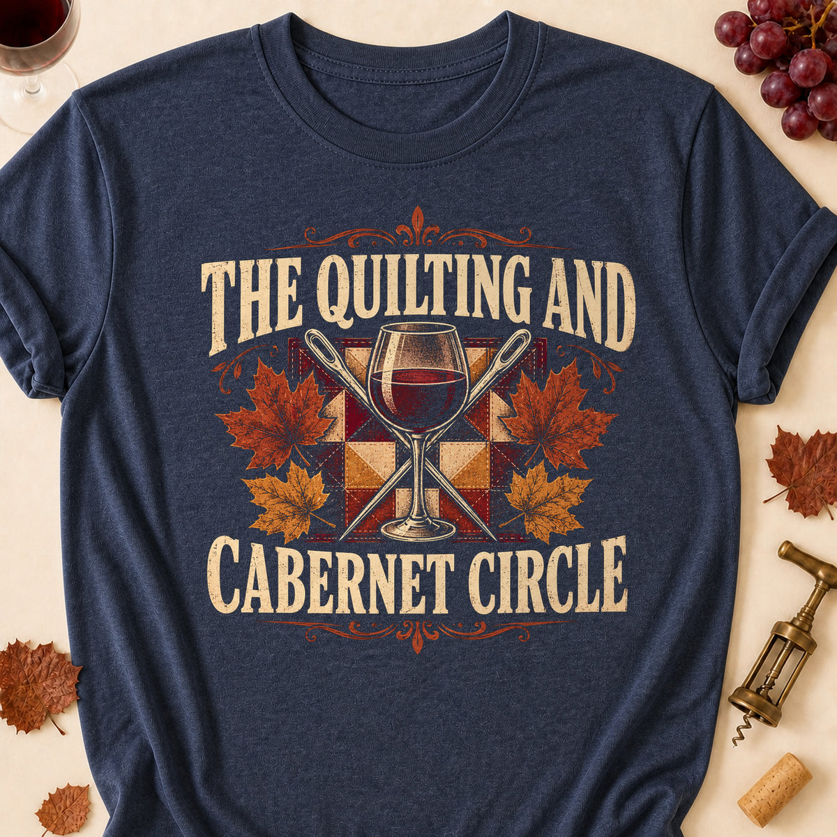 The Quilting And Cabernet Circle Fall Colored Print T-Shirt - Heather Navy - Brooke & Belle