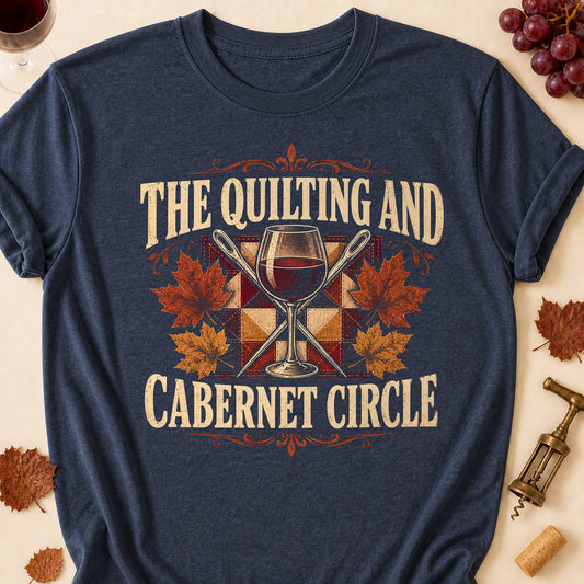 The Quilting And Cabernet Circle Fall Colored Print T-Shirt - Heather Navy - Brooke & Belle