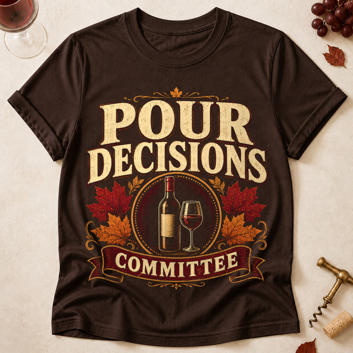 Pour Decisions Committee Fall Colored Print T-Shirt - Dark Chocolate - Brooke & Belle