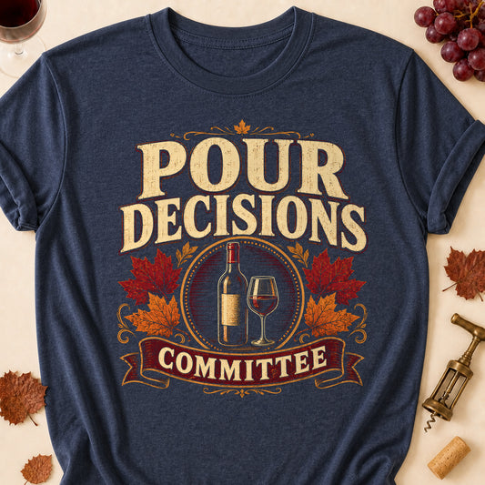 Pour Decisions Committee Fall Colored Print T-Shirt - Heather Navy - Brooke & Belle