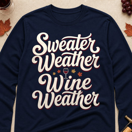 Sweater Weather Wine Weather Fall Colored Print Long Sleeves - Navy - Brooke & Belle