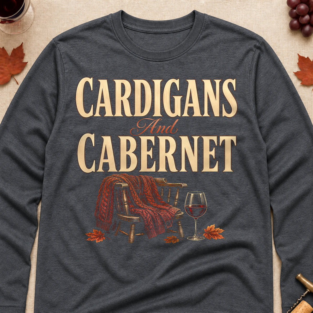 Cardigans And Cabernet Fall Colored Print Long Sleeves - Dark Heather - Brooke & Belle