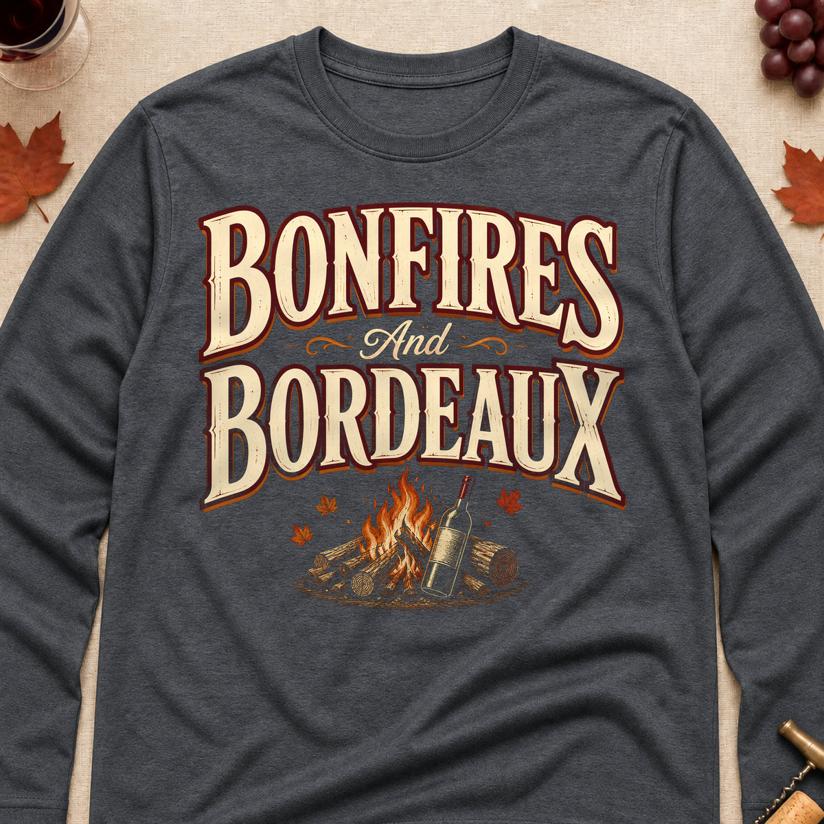 Bonfires And Bordeaux Fall Colored Print Long Sleeves - Dark Heather - Brooke & Belle