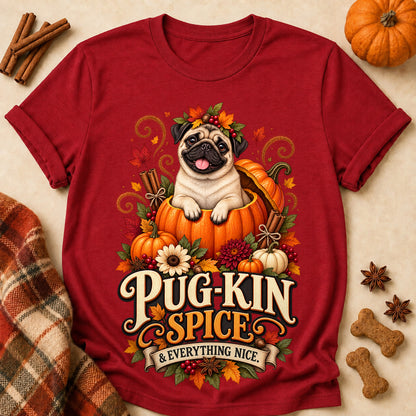 Pug-Kin Spice And Everything Nice Colored Print T-Shirt - Cardinal Red - Brooke & Belle