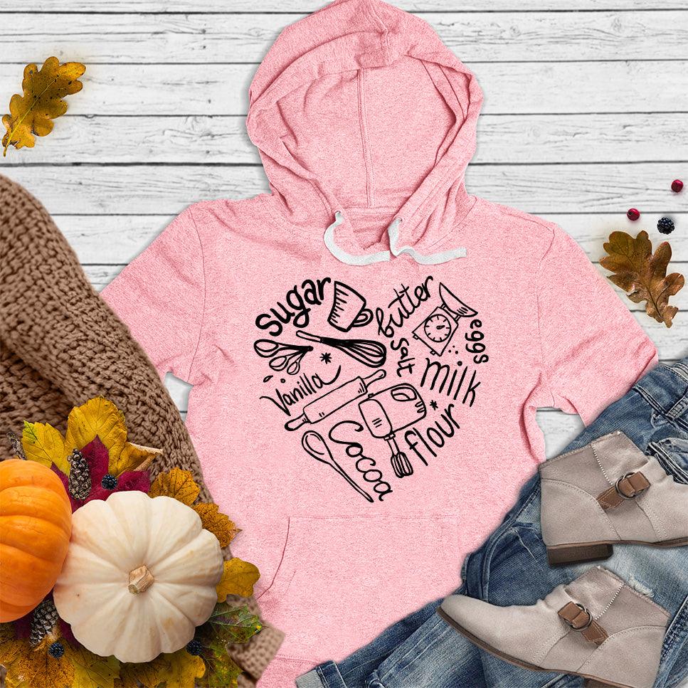 Bakery Heart Hoodie Pink - Cozy bakery-themed hoodie with playful ingredient design, perfect for casual or home wear.