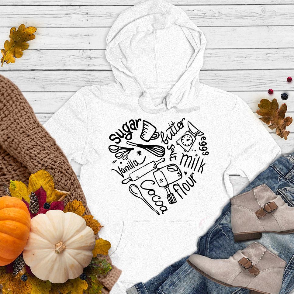 Bakery Heart Hoodie White - Cozy bakery-themed hoodie with playful ingredient design, perfect for casual or home wear.