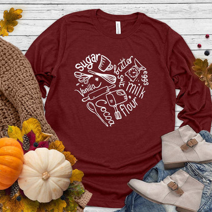 Bakery Heart Long Sleeves Cardinal - Trendy long-sleeve tee with playful baking-themed graphics, perfect for casual style.