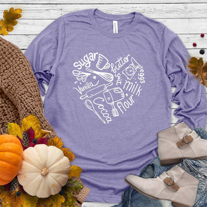 Bakery Heart Long Sleeves Dark Lavender - Trendy long-sleeve tee with playful baking-themed graphics, perfect for casual style.