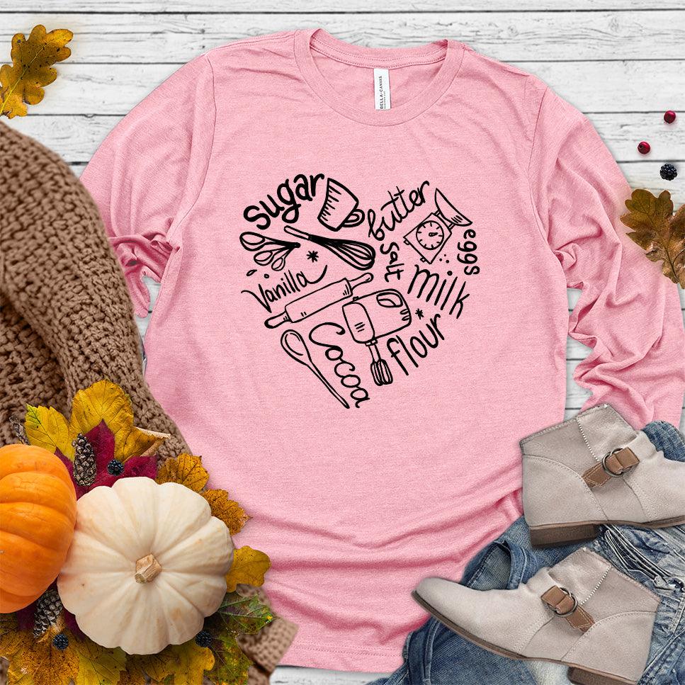 Bakery Heart Long Sleeves Pink - Trendy long-sleeve tee with playful baking-themed graphics, perfect for casual style.