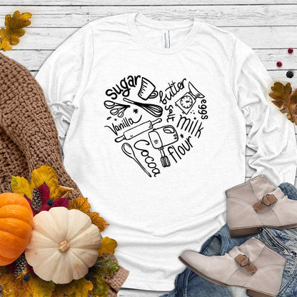 Bakery Heart Long Sleeves White - Trendy long-sleeve tee with playful baking-themed graphics, perfect for casual style.