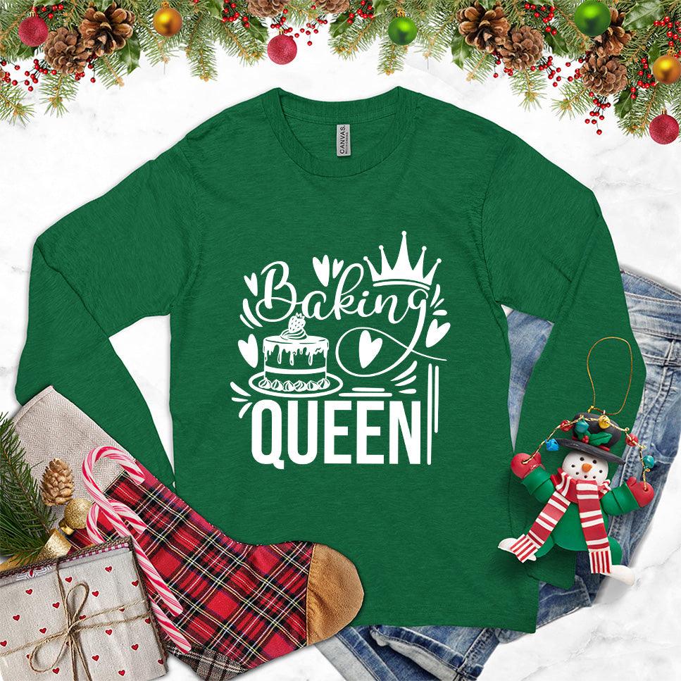 Baking Queen Long Sleeves Kelly - Graphic long sleeve tee with whimsical baking design showcasing rolling pin and whisk