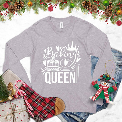 Baking Queen Long Sleeves Storm - Graphic long sleeve tee with whimsical baking design showcasing rolling pin and whisk