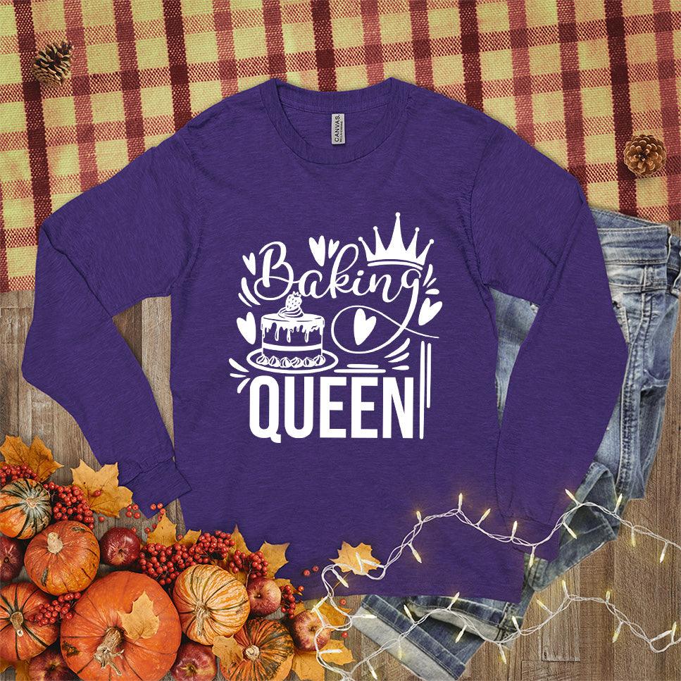 Baking Queen Long Sleeves Team Purple - Graphic long sleeve tee with whimsical baking design showcasing rolling pin and whisk