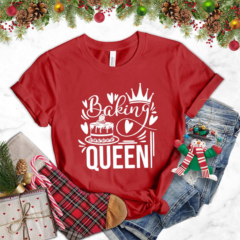 Baking Queen T-Shirt Canvas Red - Illustrated Baking Queen graphic tee with whimsical cake and crown design, perfect for style-savvy bakers.