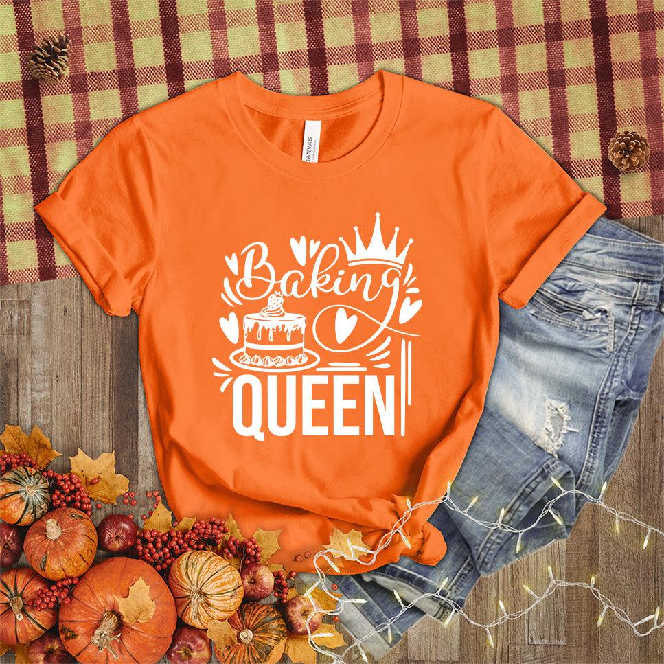 Baking Queen T-Shirt Orange - Illustrated Baking Queen graphic tee with whimsical cake and crown design, perfect for style-savvy bakers.