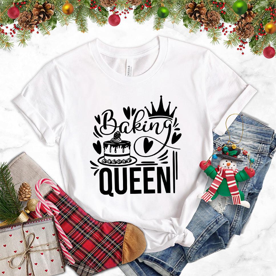 Baking Queen T-Shirt White - Illustrated Baking Queen graphic tee with whimsical cake and crown design, perfect for style-savvy bakers.