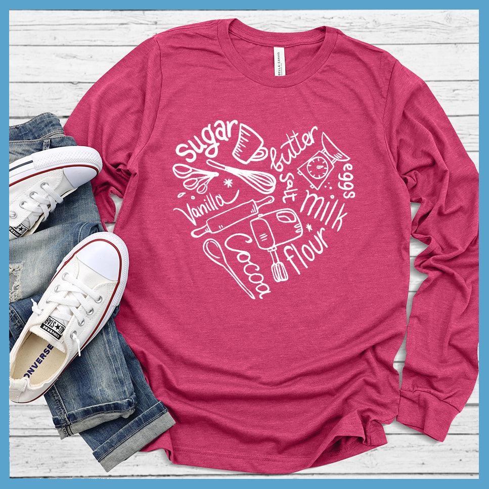 Bakery Heart Long Sleeves Berry - Trendy long-sleeve tee with playful baking-themed graphics, perfect for casual style.