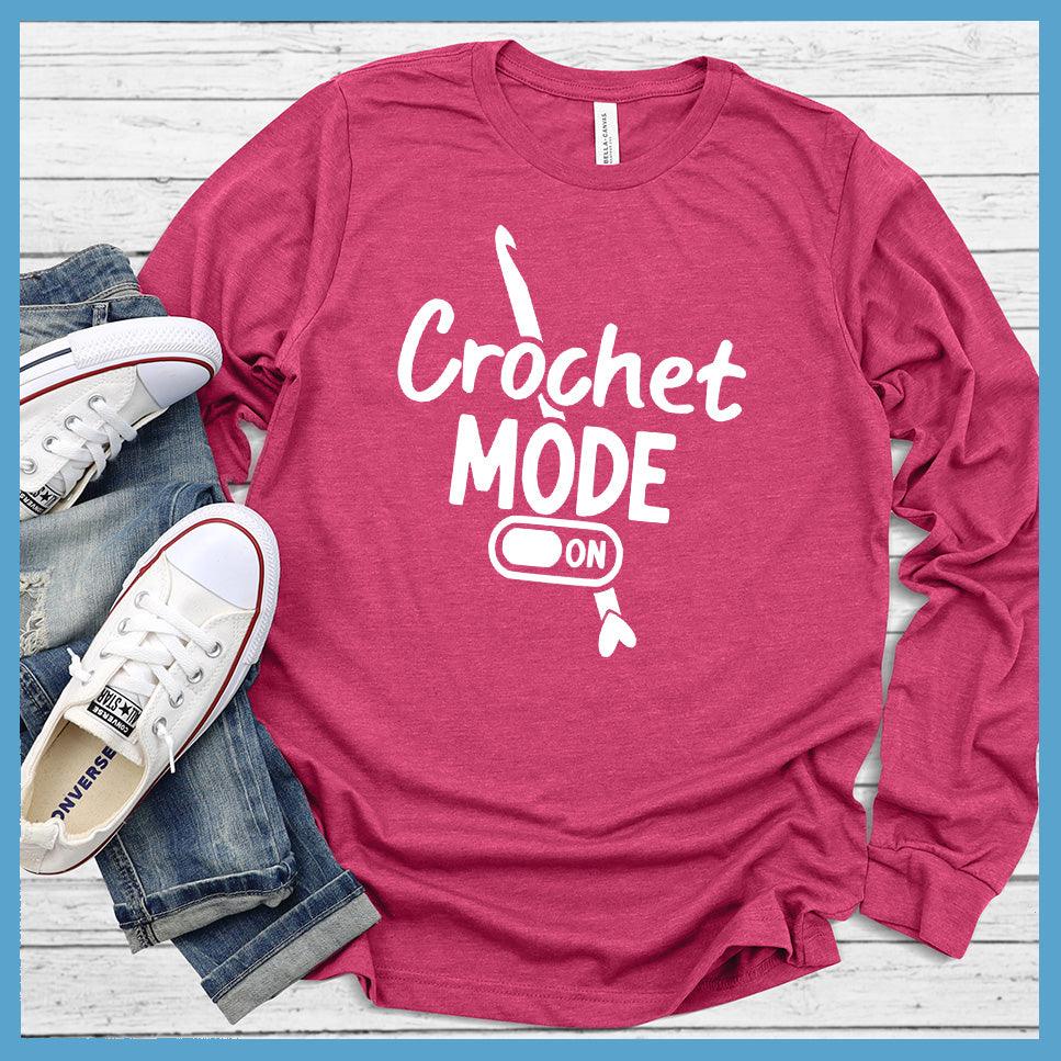Crochet Mode ON Long Sleeves Berry - Long-sleeve top with "Crochet Mode ON" design for craft enthusiasts.