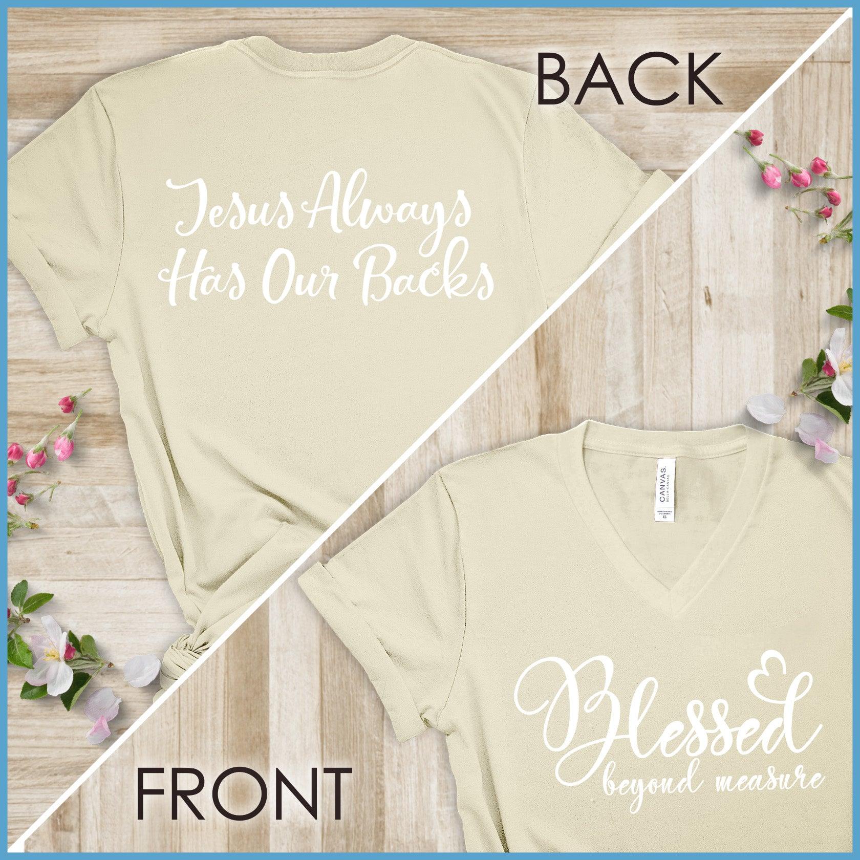 Blessed Beyond Measure, Jesus Has Our Backs V-neck - Brooke & Belle