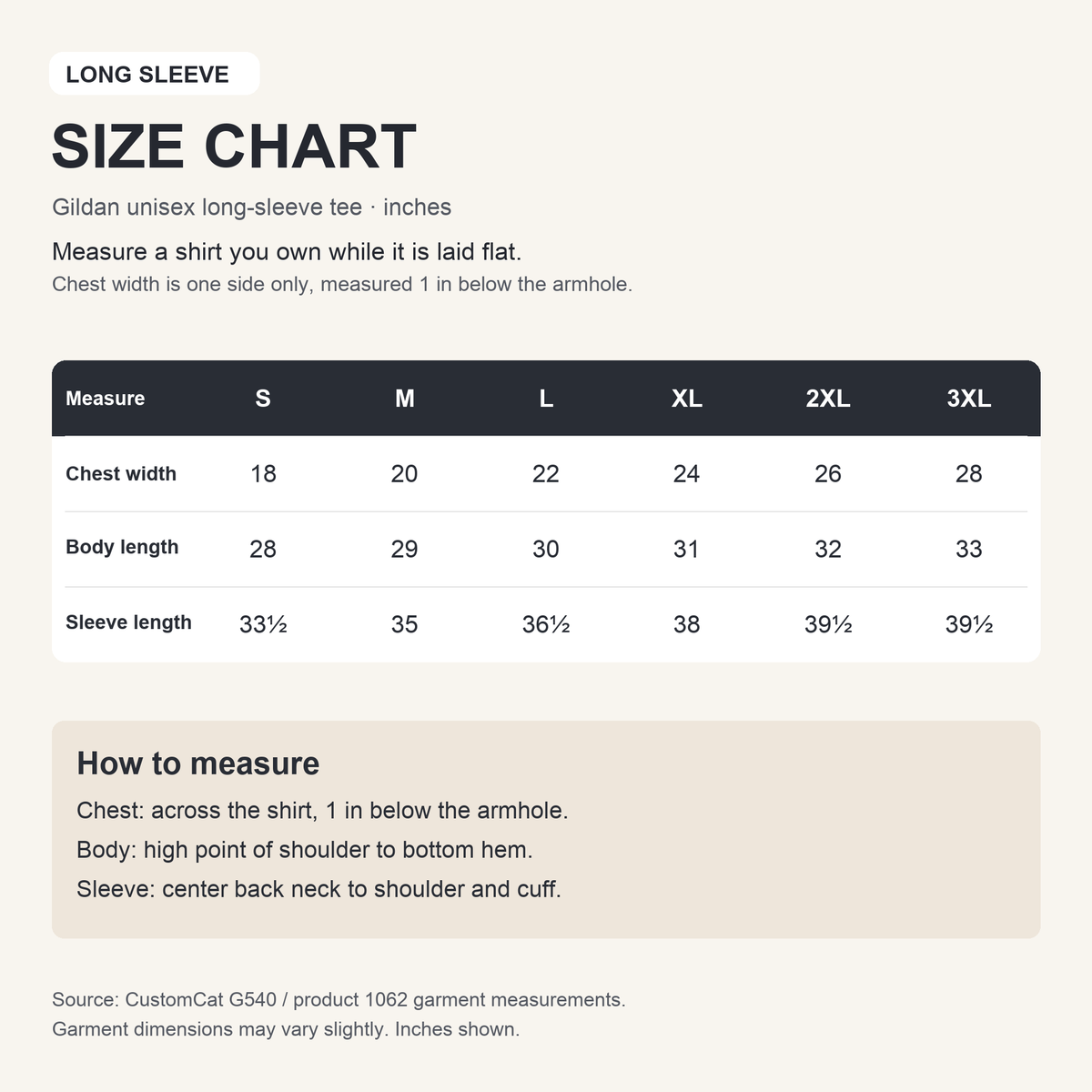 Long Sleeve Size Chart