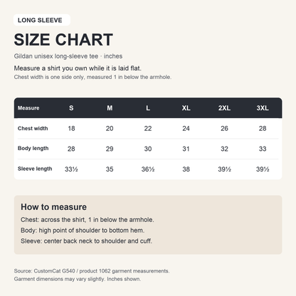 Long Sleeve Size Chart