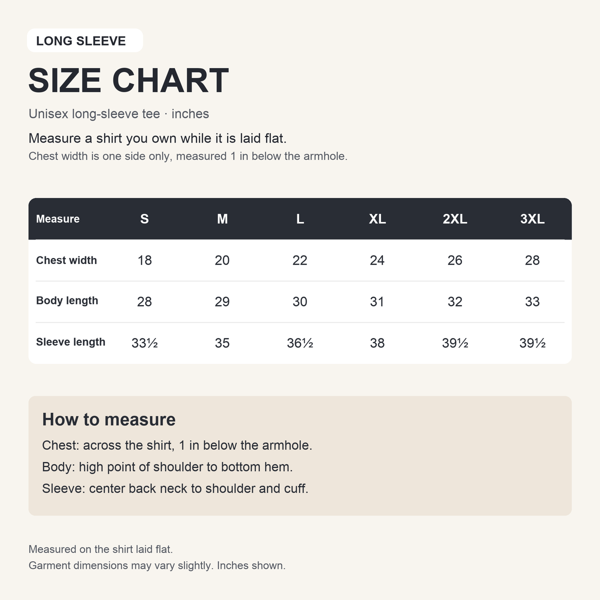 Long Sleeve Size Chart