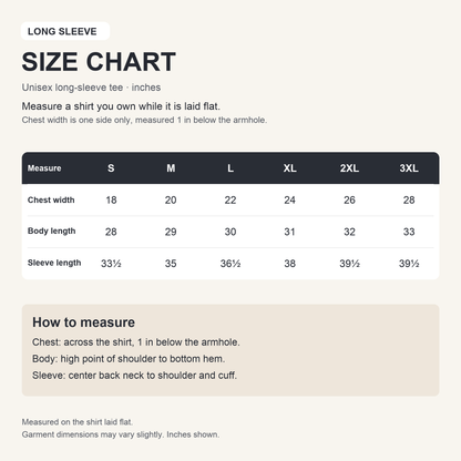 Long Sleeve Size Chart