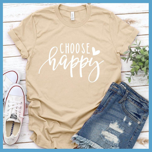 Choose Happy T-Shirt Soft Cream - Unisex Choose Happy T-shirt with inspirational quote, perfect for versatile styling.