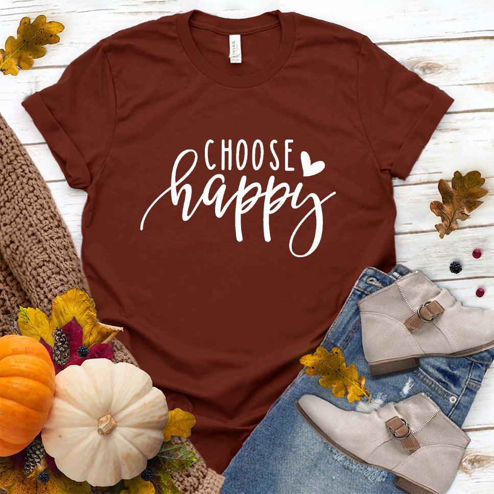 Choose Happy T-Shirt Rust - Unisex Choose Happy T-shirt with inspirational quote, perfect for versatile styling.