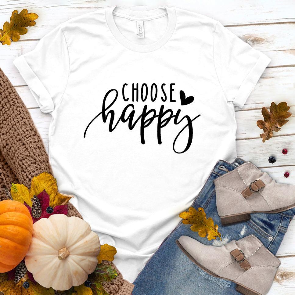 Choose Happy T-Shirt White - Unisex Choose Happy T-shirt with inspirational quote, perfect for versatile styling.