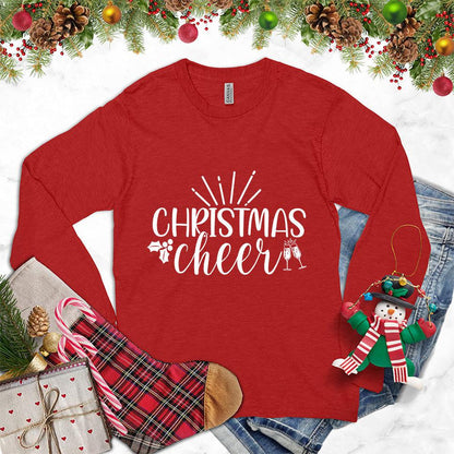 Christmas Cheer Long Sleeves Red - Festive long sleeve tee with 'Christmas Cheer' and holiday bells design
