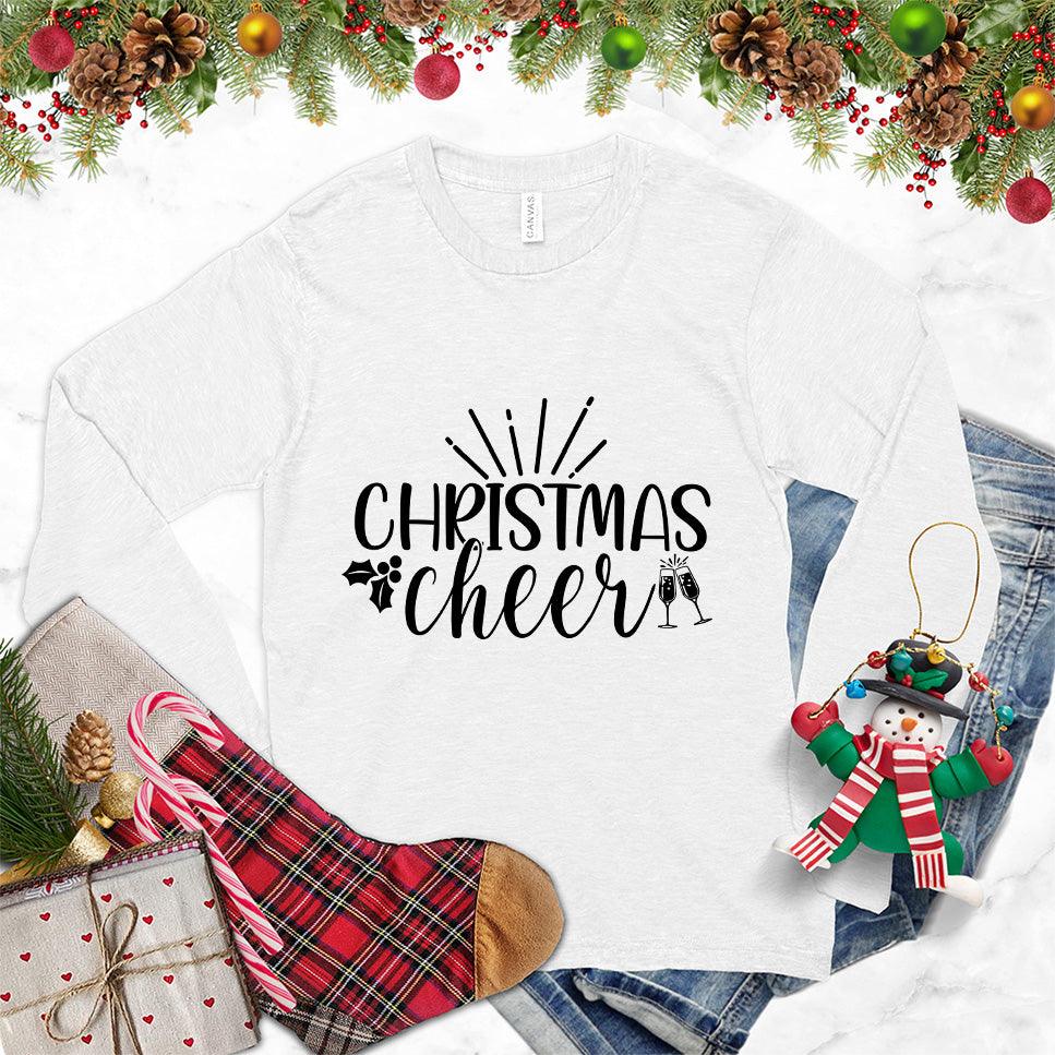 Christmas Cheer Long Sleeves White - Festive long sleeve tee with 'Christmas Cheer' and holiday bells design