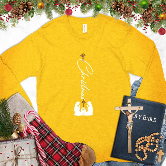 Christmas Family Colored Edition Long Sleeves Gold - Festive long sleeve Christmas tee with cheerful holiday design, perfect for family gatherings