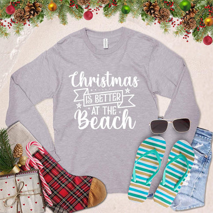 Christmas Is Better At The Beach Long Sleeves Storm - Long sleeve tee with festive "Christmas is Better at the Beach" motif for holiday cheer.