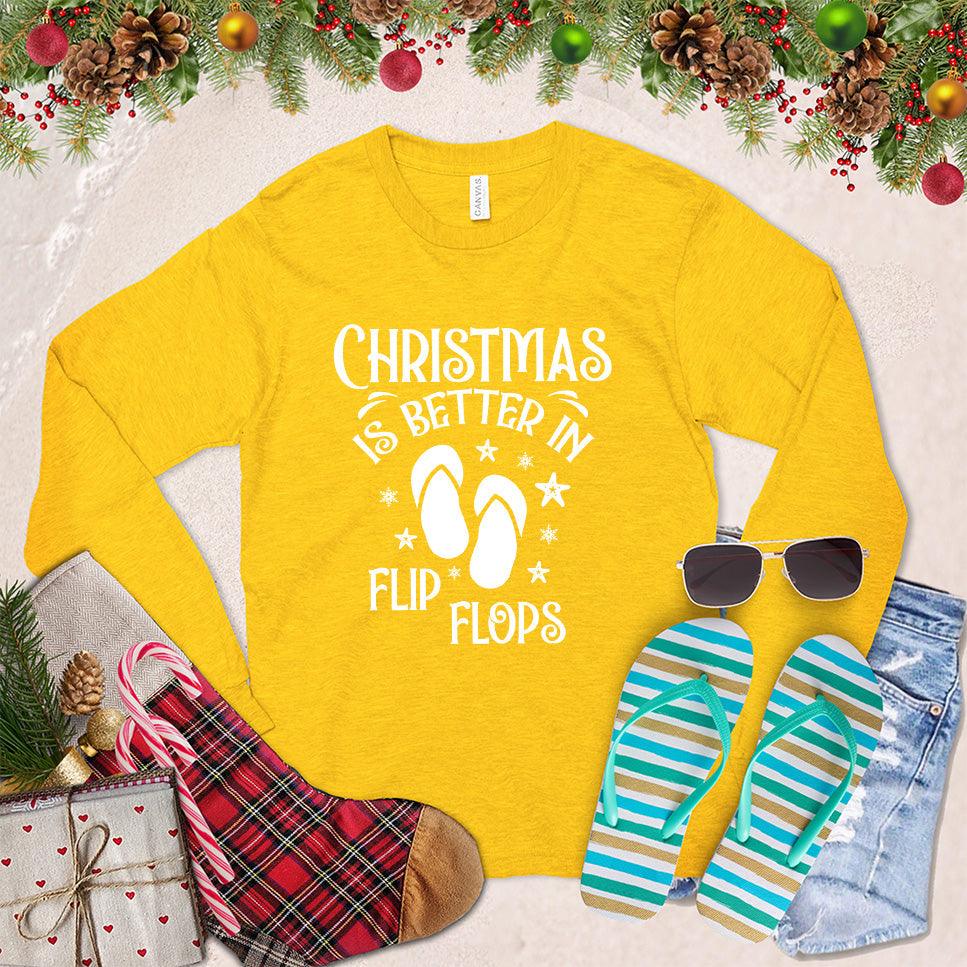Christmas Is Better In Flip Flops Long Sleeves Gold - Graphic long sleeve shirt with 'Christmas Is Better In Flip Flops' print
