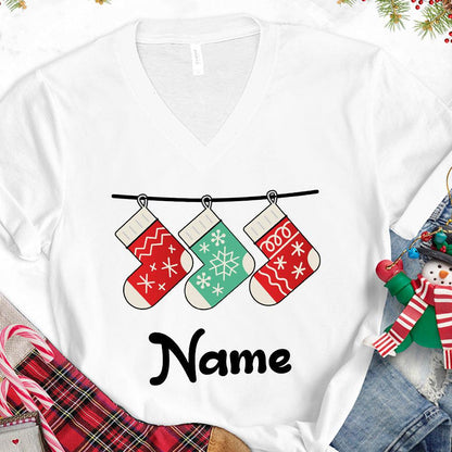 Christmas Socks Colored Edition Personalized Version 1 V-Neck - Brooke & Belle