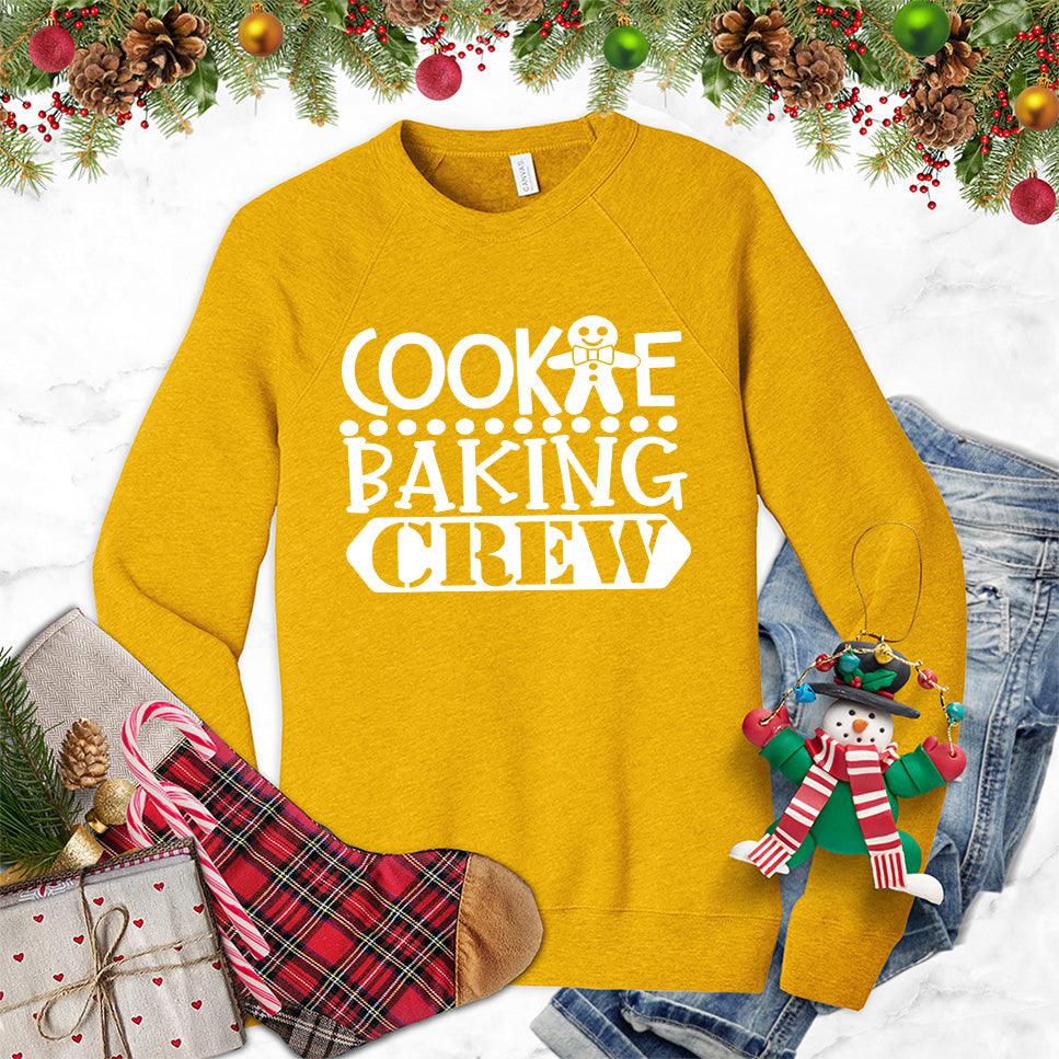 Cookie Baking Crew Sweatshirt Heather Mustard - Festive 'Cookie Baking Crew' graphic on a sweatshirt for holiday bakers