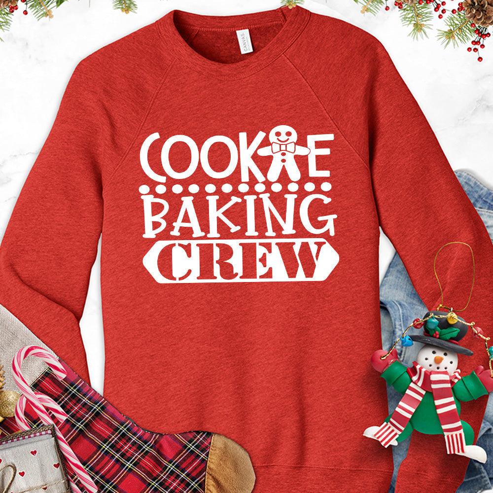 Cookie Baking Crew Sweatshirt Red - Festive 'Cookie Baking Crew' graphic on a sweatshirt for holiday bakers