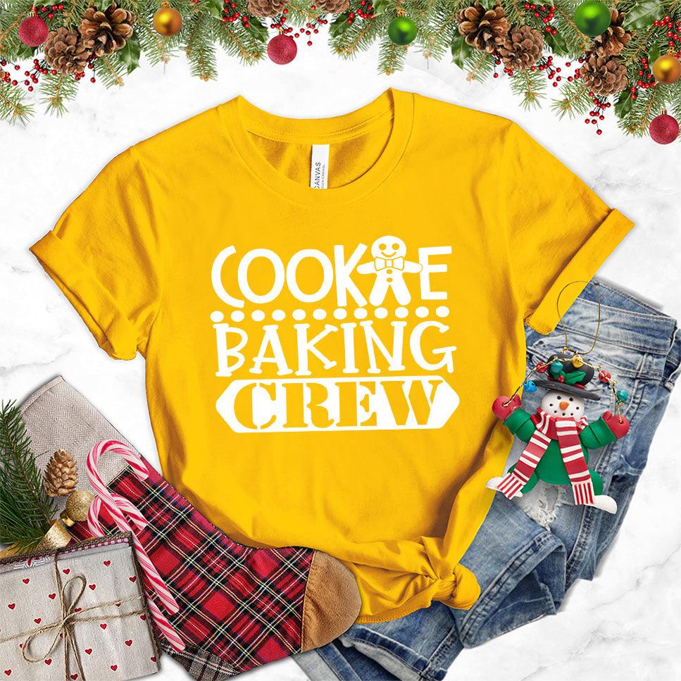 Cookie Baking Crew T-Shirt Gold - Graphic tee with "Cookie Baking Crew" and gingerbread man for baking enthusiasts