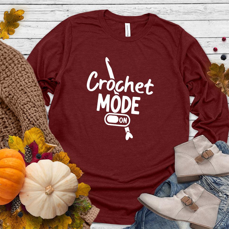 Crochet Mode ON Long Sleeves Cardinal - Long-sleeve top with "Crochet Mode ON" design for craft enthusiasts.