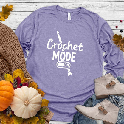 Crochet Mode ON Long Sleeves Dark Lavender - Long-sleeve top with "Crochet Mode ON" design for craft enthusiasts.