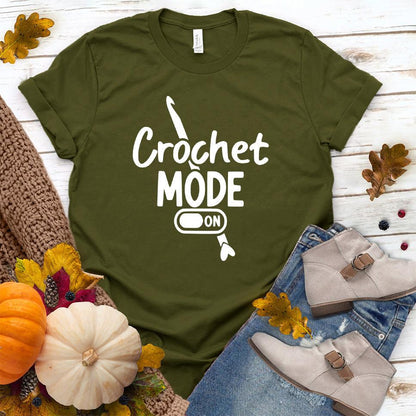 Crochet Mode ON T-Shirt Olive - Crochet Mode ON T-Shirt with playful lettering for crafting enthusiasts.
