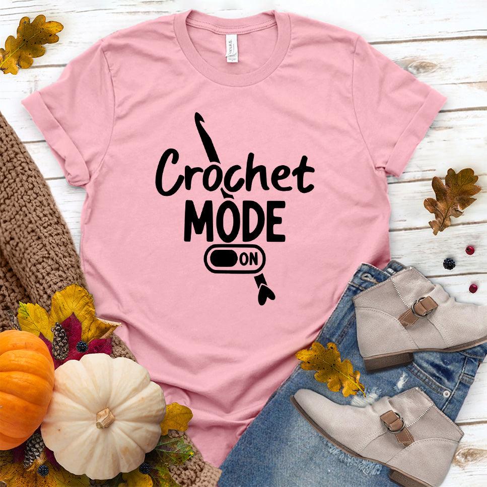 Crochet Mode ON T-Shirt Pink - Crochet Mode ON T-Shirt with playful lettering for crafting enthusiasts.
