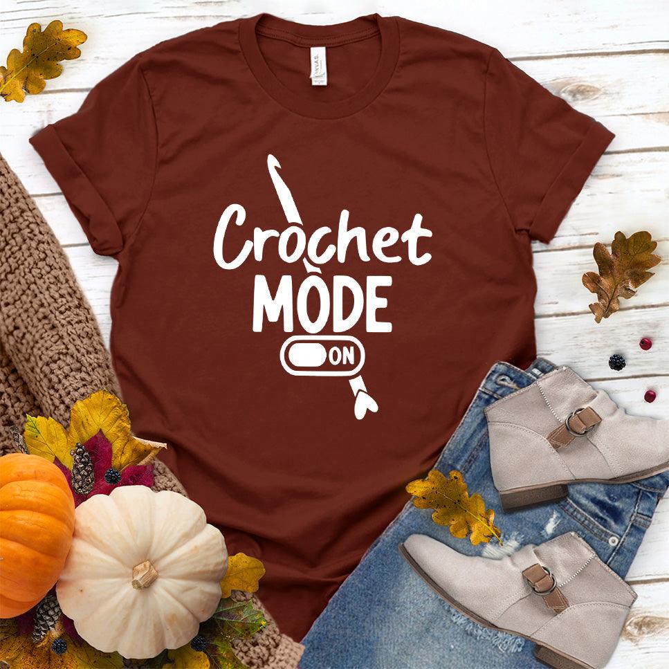 Crochet Mode ON T-Shirt Rust - Crochet Mode ON T-Shirt with playful lettering for crafting enthusiasts.