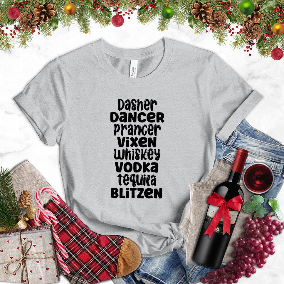 Dasher Dancer Prancer Vixen Whiskey T-Shirt - Brooke & Belle